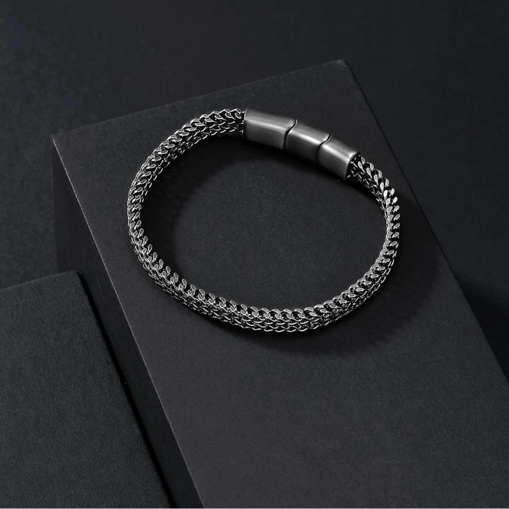 Bracelets for Men-Stainless Steel Magnetic Clasp Franco Chain Mens Bracelet - Picture 5 of 13